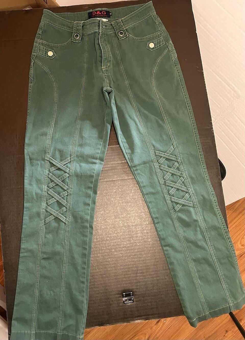 Vintage D&G Dolce & Gabbana Green Utility Laced Knee Pants - IT 40 / US 4